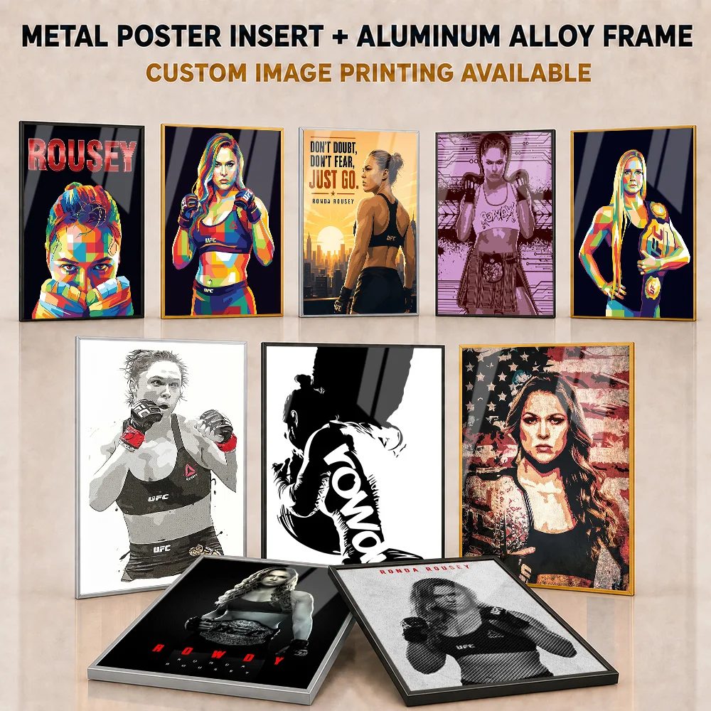 Ronda Rousey Framed Metal Poster Personalized Photo Intense MMA Action Style Wall Art For Home Gym And Training Room Fan Gift