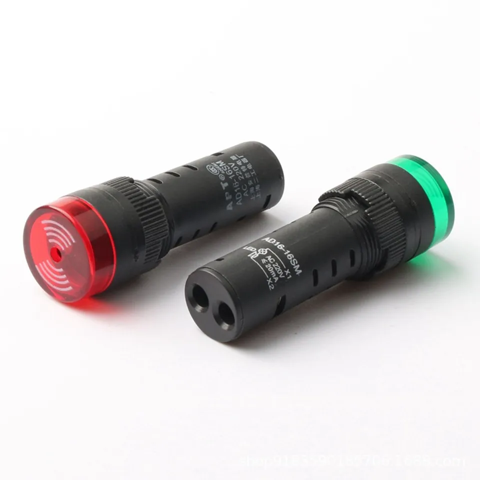 AD16-16SM 16mm buzzer 12V 24V 110V 220V 380V Flash Signal Light Red LED Active Buzzer Beep Alarm Indicator Red Green Yellow