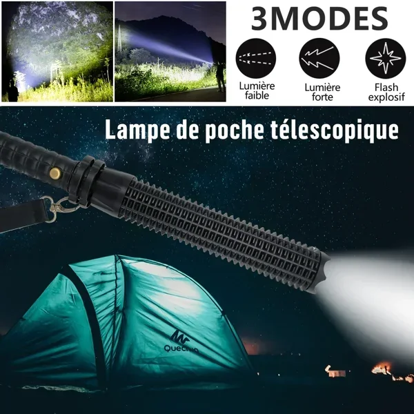 USB Rechargeable LED Flashlight Retractable Torch 3 Mode Zoomable Security Light Outdoor Flashlight Set view 5