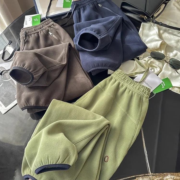 Pantalones informales de otoño e invierno para mujer, holgados, térmicos, con cintura elástica, respetuosos con la piel, Fce Dstring, peso pesado