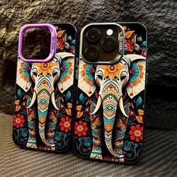 Color Print Elephant Pattern Phone Case For Samsung Galaxy S25 S24 S23 S22 S21 S20 Ultra Plus FE A25 35 A55 5G Silver Hard Cover