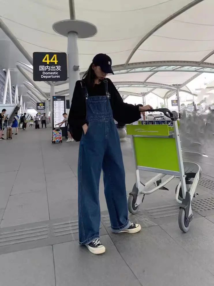 여성용 블랙 점프수트 프렌치 소프트 니트 라이트 슬림핏 글로시 실키 댄스 스타일 힙 웨이스트 루즈 데님 보우