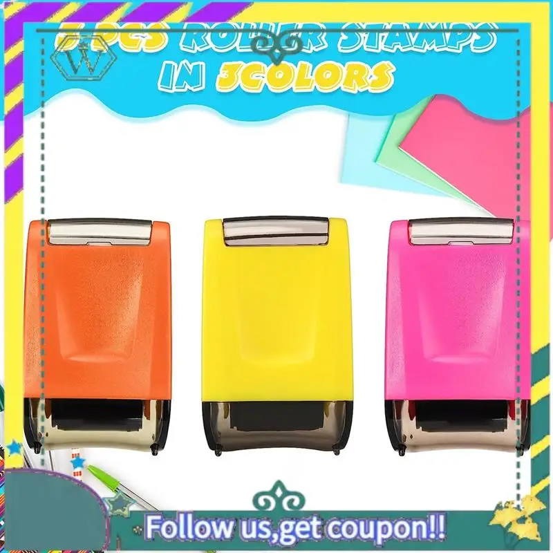 NEW 3 Pieces Dashed Handwriting Lines Practice Roller Stamp Self Inking Line Rolling Stamps