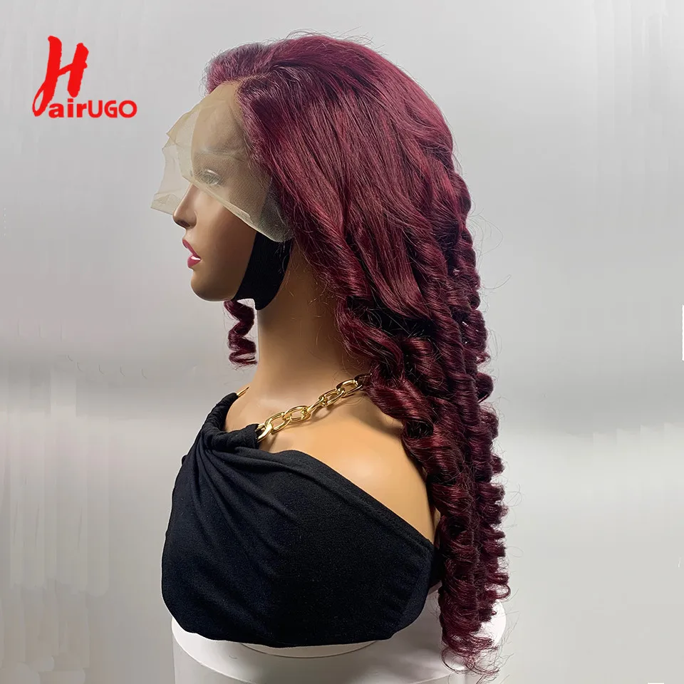 99J Bounce Curly Lace Front Wig Burgundy Loose Wave 13x4 Lace Front Human Hair Wigs With Baby Hair Remy Transparent Lace HairUGo