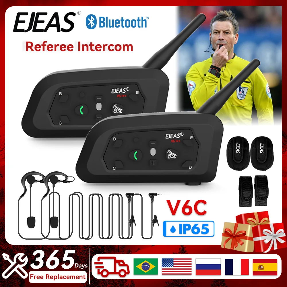 EJEAS V6C PRO Referee Intercom Headset Motorcycle Bluetooth Helmet Headset Intercom IP65 Waterproof BT5.0 Intercomunicador