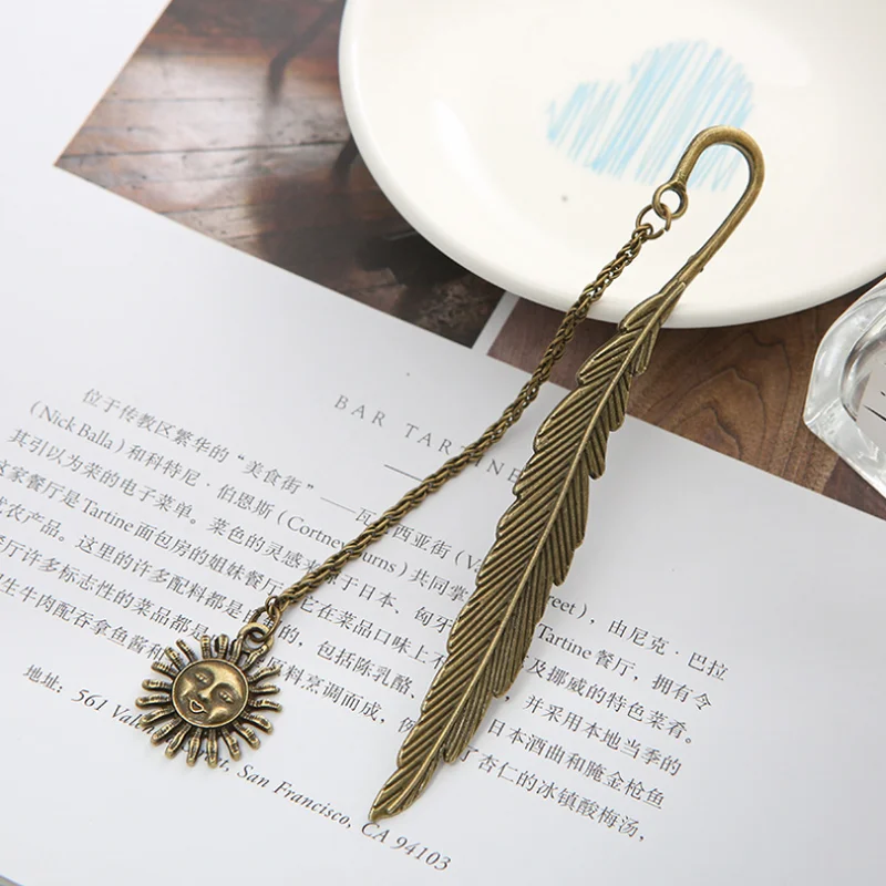 Animal Sun Metal Bookmark Handmade Vintage Feather Leaf Book Mark Birthday Gift Page Folder Student Creative Office Stationery