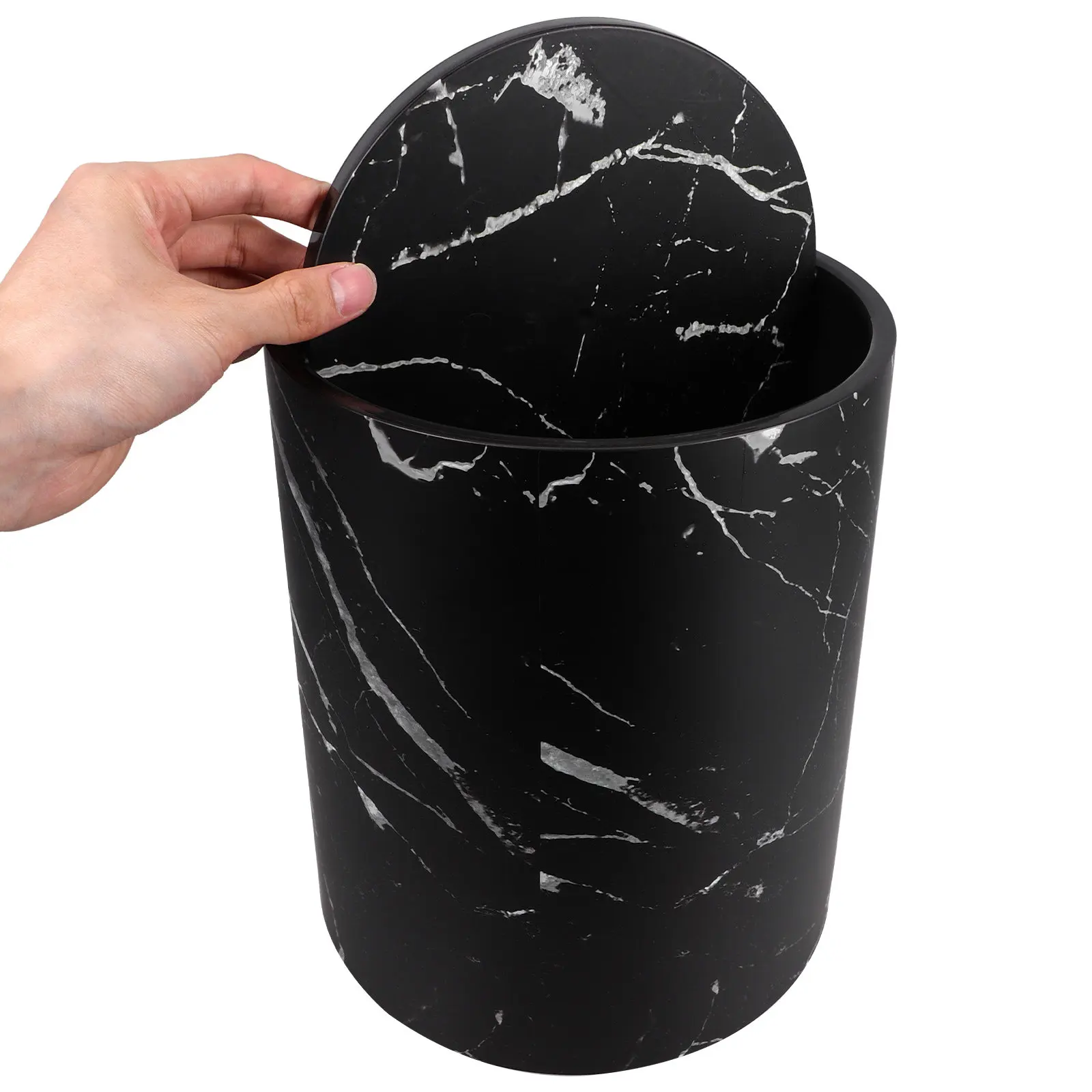 

Marble Finish Flip Lid Trash Can Heavy Duty Plastic Construction for Kitchen Bathroom Laundry Room Office Home Use Space Saving