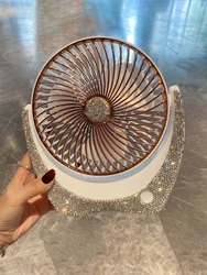 2023 New Mini Electric Fan Rhinestones 6 Inch 2 Gears Desktop Home USB Charging Silent Portable Table Small Fan Gift for Summer