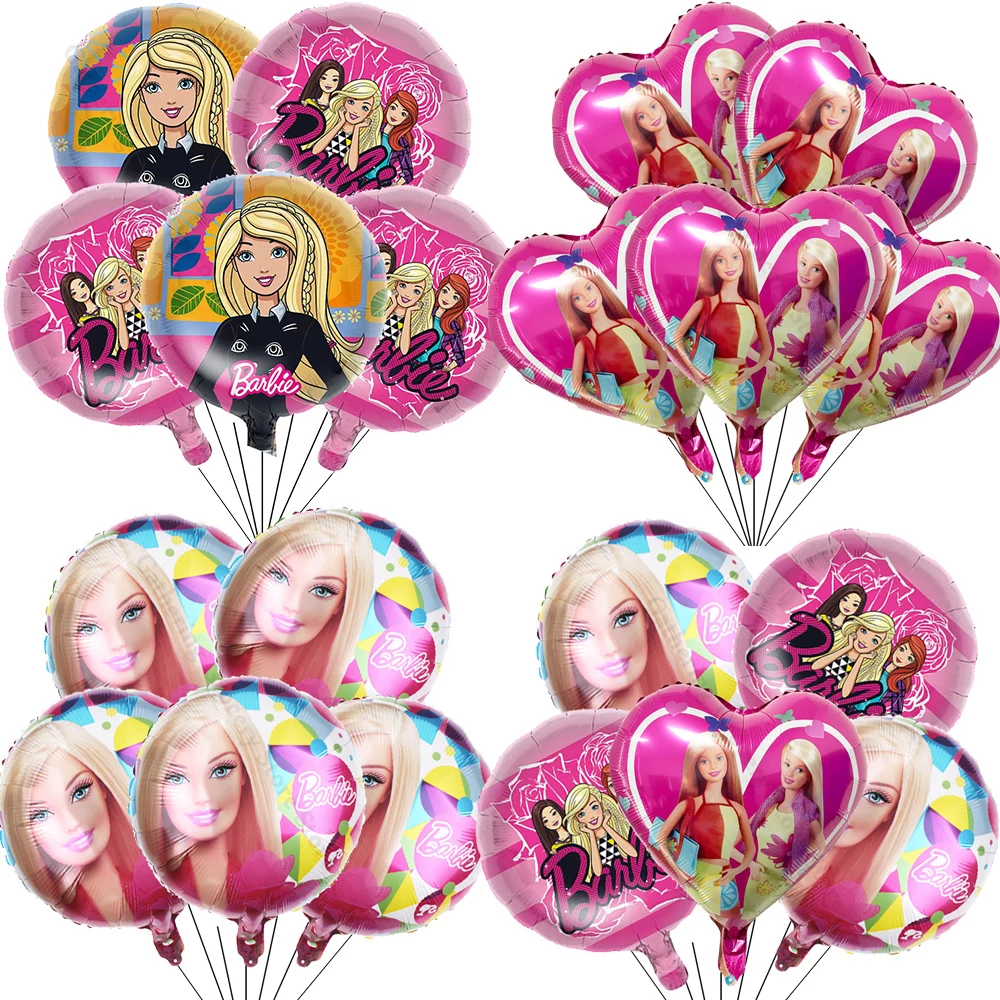 5Pcs 18inch Barbie Doll Birthday Party Supplies Foil Helium Balloon Kids DIY Gift Party Decoration Pink Princess Cartoon Wedding