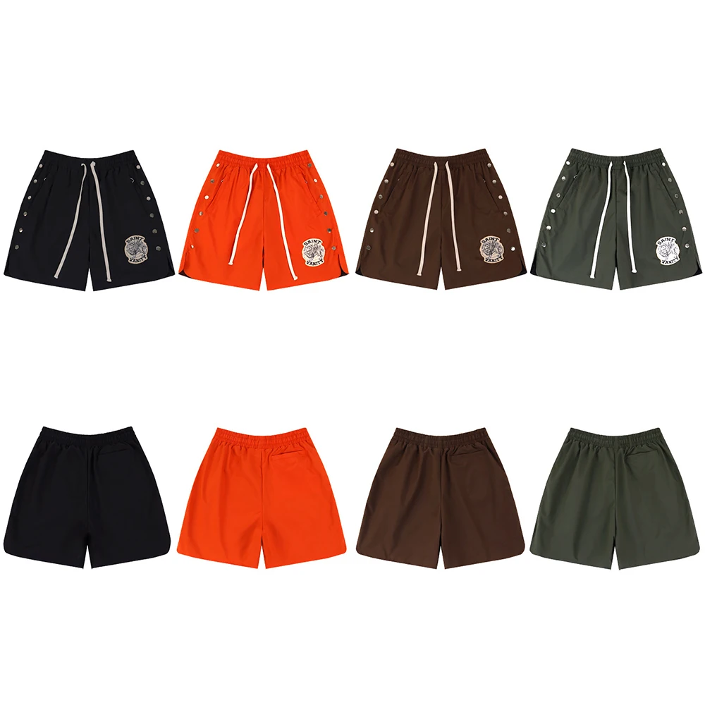 

Мужские летние шорты с вышивкой на боковых кнопках, водонепроницаемые, тонкие, с эластичным поясом на шнурке, свободного кроя, быстросохнущие, длиной до колена