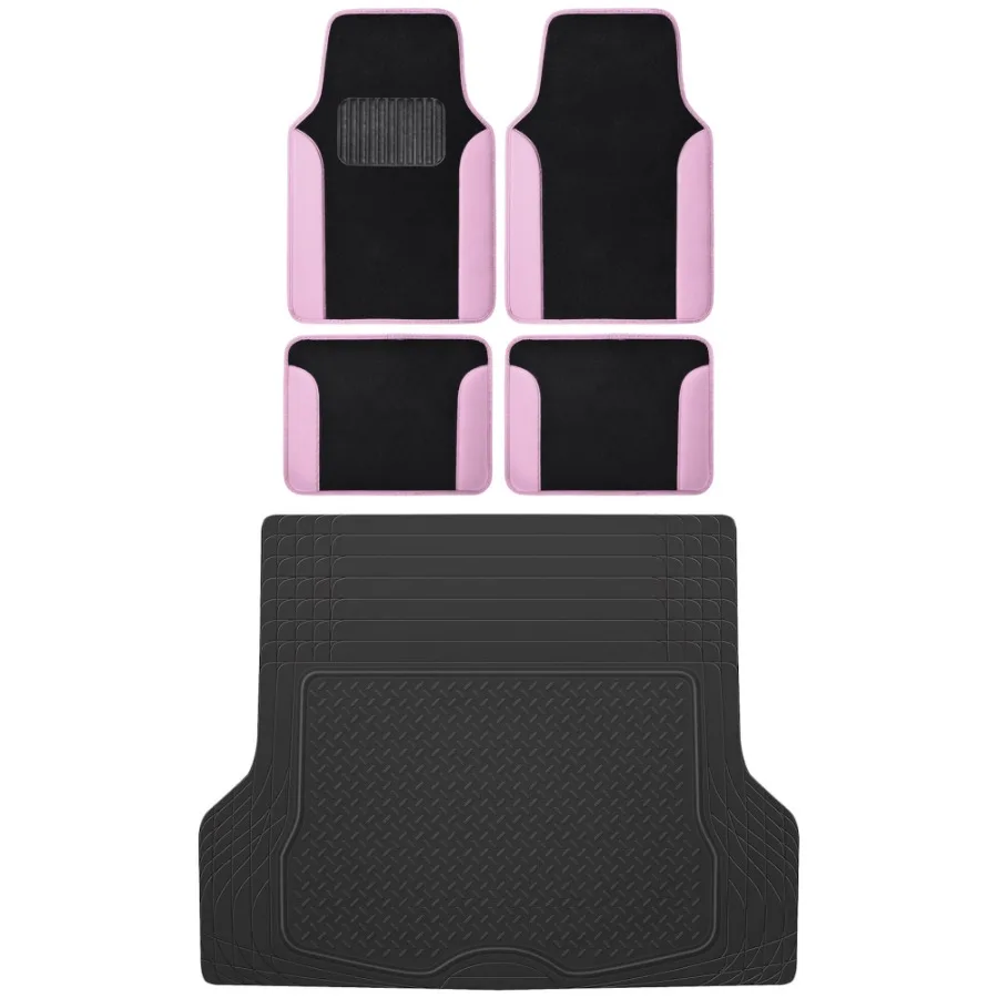 

MT-202 Vibrant Color Carpet Floor Mats Two Tone Color Design with PU Leather Trim Universal Front and Rear Combo Set with Trunk