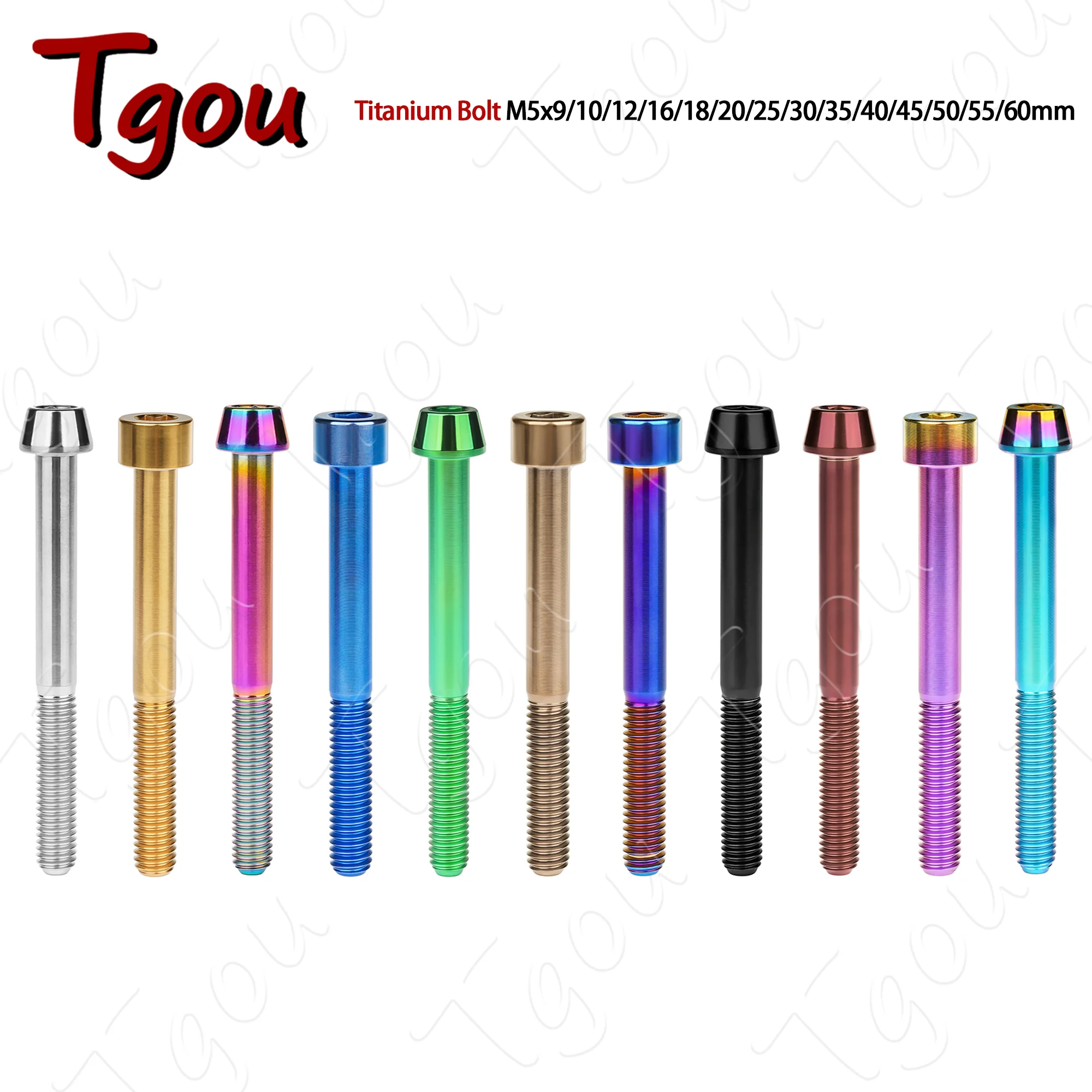 Tgou Titanium Bolt M5x9/10/12/16/18/20/25/30/35/40/45/50/55/60mm Allen Key Head Screws for Bicycle Stem Seatpost BiKe Parts