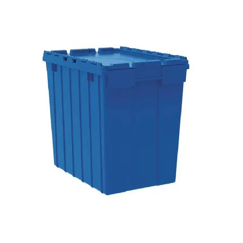 Recipiente de 17 gal con tapa adjunta, azul, plástico, bisagra de acero
