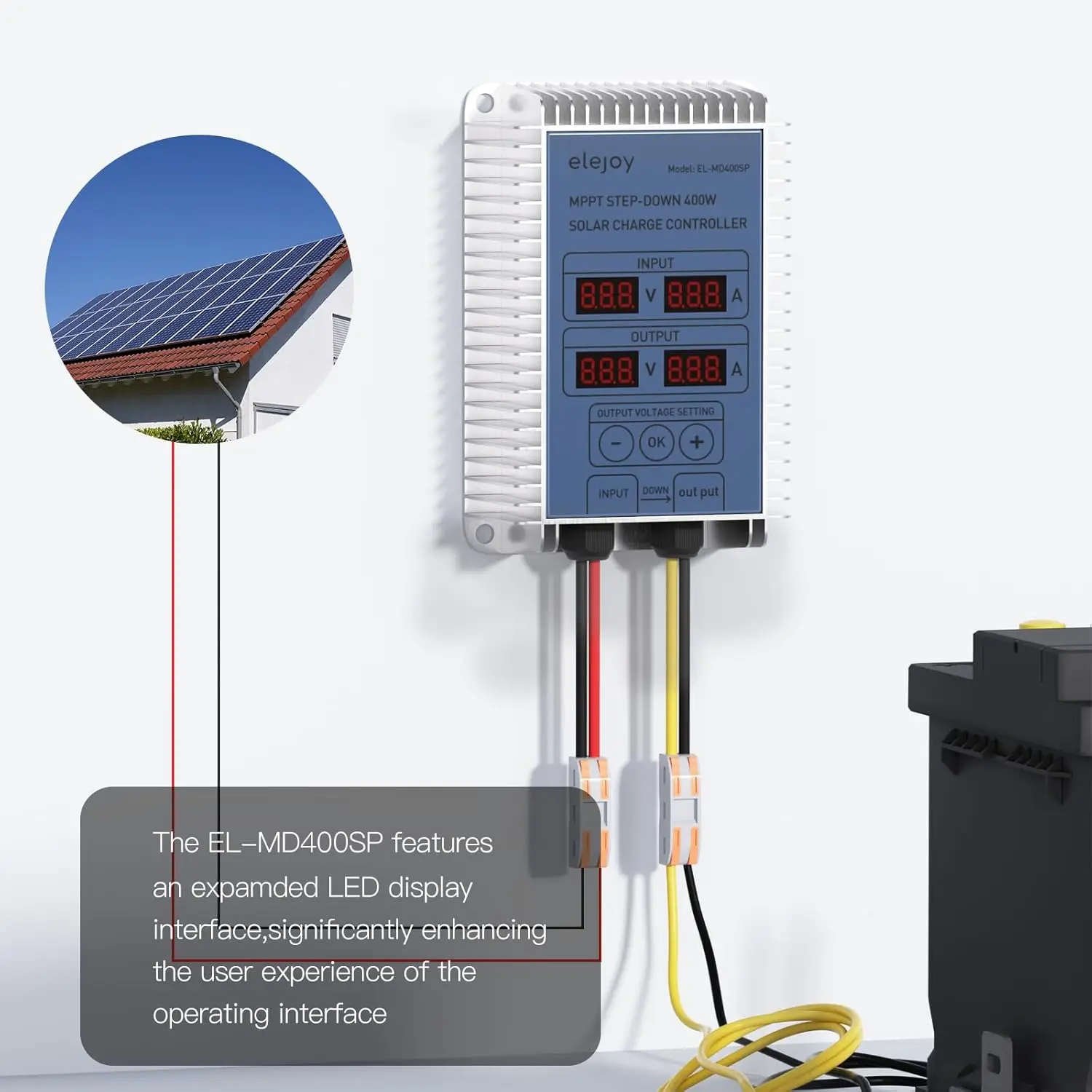 Premium 25A 400W MPPT Step-Down Controller, 99% Adjustable Output, IP65 Waterproof with LED Display