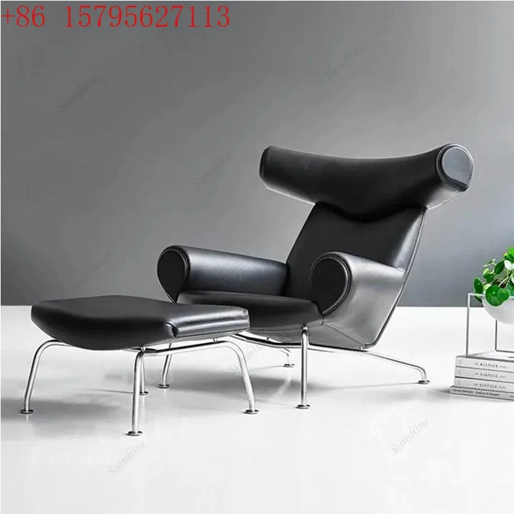 High quality modern leisure chair leather accent chair with stool luxury chair living room sofa  FT
