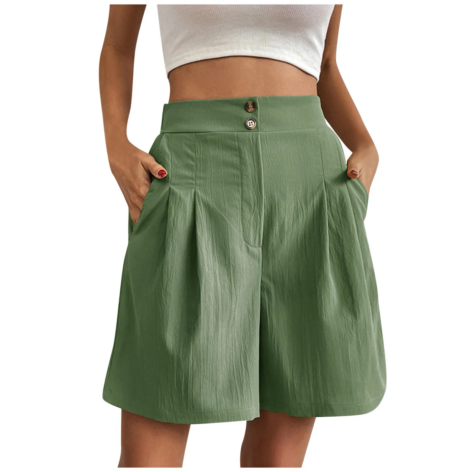 

2024 New Women's Shorts Spring Summer Brown High Waist Straight Wide Leg Shorts Vintage Female Plus Size Casual Pants