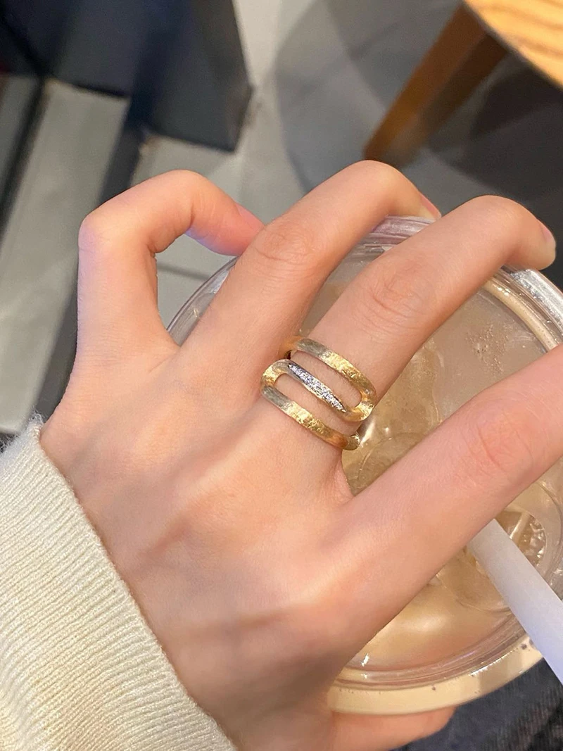 LUOWEND 100% 18K Yellow Gold Rings Fashion INS Style Real Natural Diamond Engagement Ring for Women High Wedding Jewelry