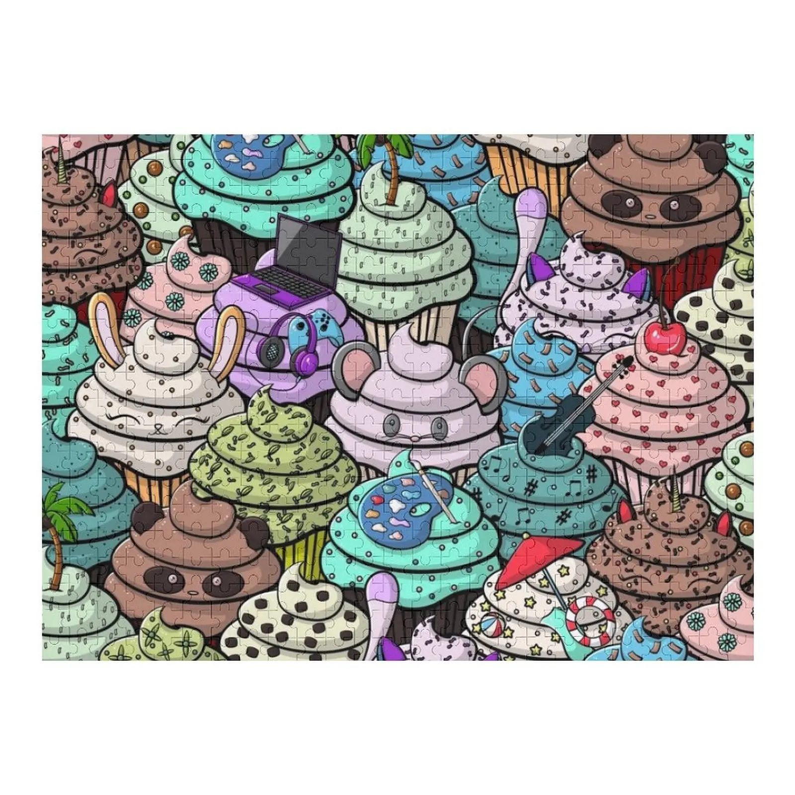

Cartoon Cupcake Art Jigsaw Puzzle Customs With Photo Photo Animal Puzzle