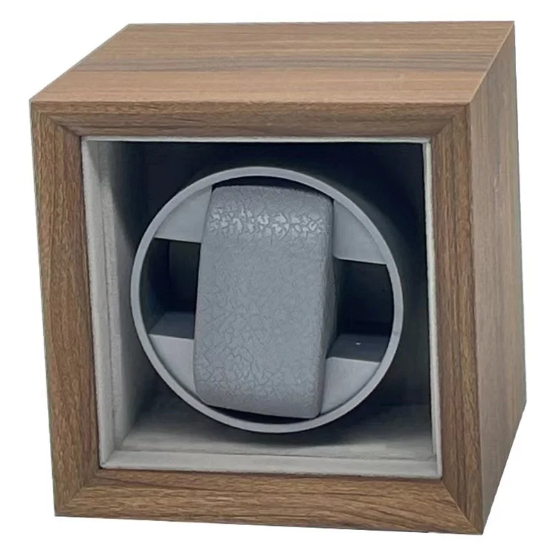 Caixa de enrolamento de relógio único de madeira para relógios mecânicos com enrolamento automático e tampa transparente para relógio silencioso e silencioso