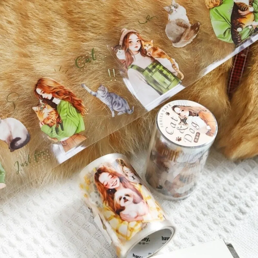 60mmx2m Cute Diary Paper Tape Decorative Tape DIY Scrapbook Scrapbook Set Collage Stationery Girl with Pet Clothing