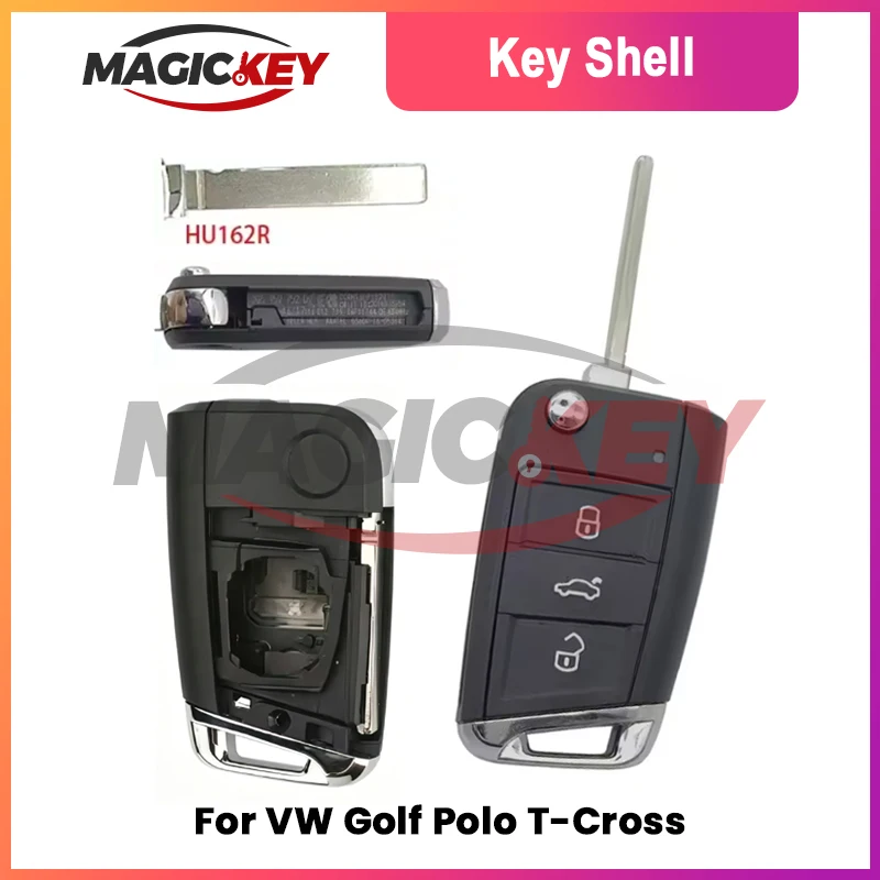 

Magickey Flip Key Shell Replacement for VW T Cross POLO Plus 2018-2022 3 Button Remote Car Key Cover NEW HU162R Blade Accessory