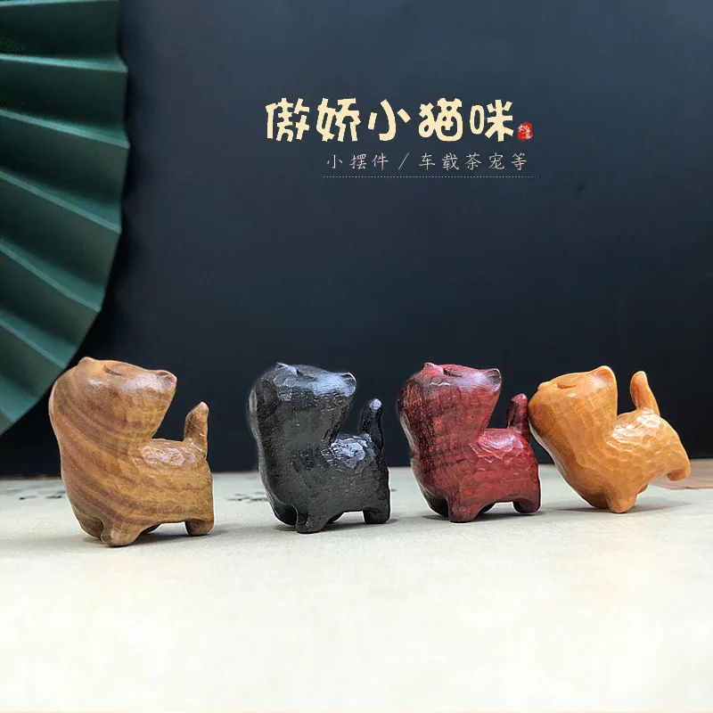 A Set Mini Cute Wooden Head up cat Ornaments Home decoration figures Office accessories Car Interior Decor Kids Event gift