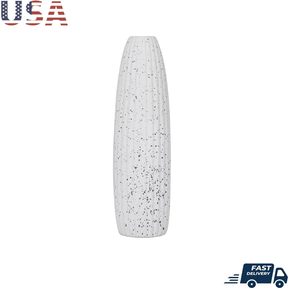 

Tall Speckled White Ceramic Vase Gourd Textured Contemporary Home Decor Indoor Use Elegant Cylinder Design Watertight Stoneware