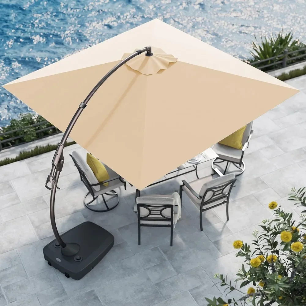 10x10 FT Patio Offset Umbrella Large Square Aluminum Cantilever Umbrella Base Included for Deck Porch (Champagne, 10x10 FT)