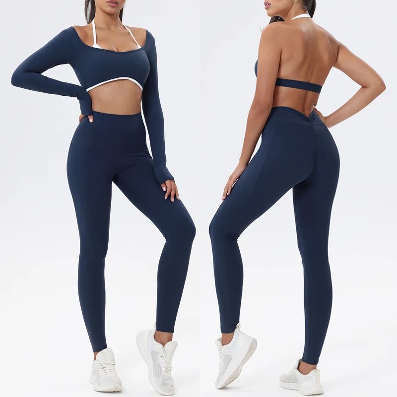 

Женский комплект из двух предметов для фитнеса и йоги, однотонный мягкий спортивный костюм, облегающий эластичный спортивный костюм для бега, женская одежда для тренировок