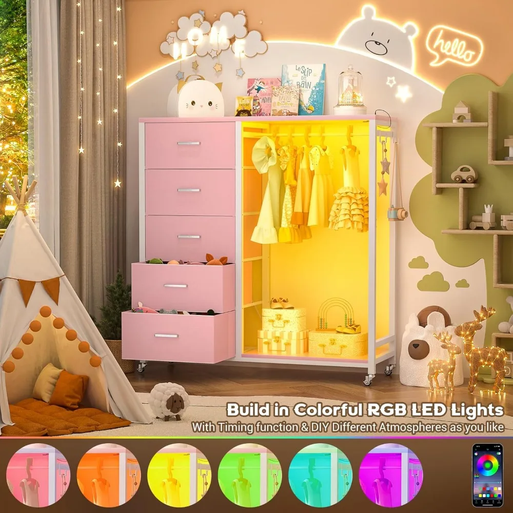 خزانة Cyclysio مع رف معلق، خزانة ذات 5 أدراج قماشية مع رف ملابس، خزانة تخزين علوية خشبية ذات أدراج مع شحن #3