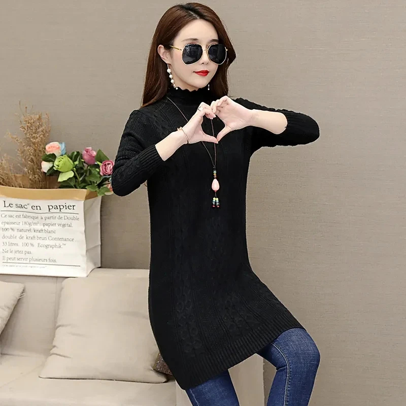 Half-High Collar Sweater Women Pullover 2023 Autumn Winter New Korean Mid-Length Slim Knit Sweaters Dress Pull Jumper Femme Tops