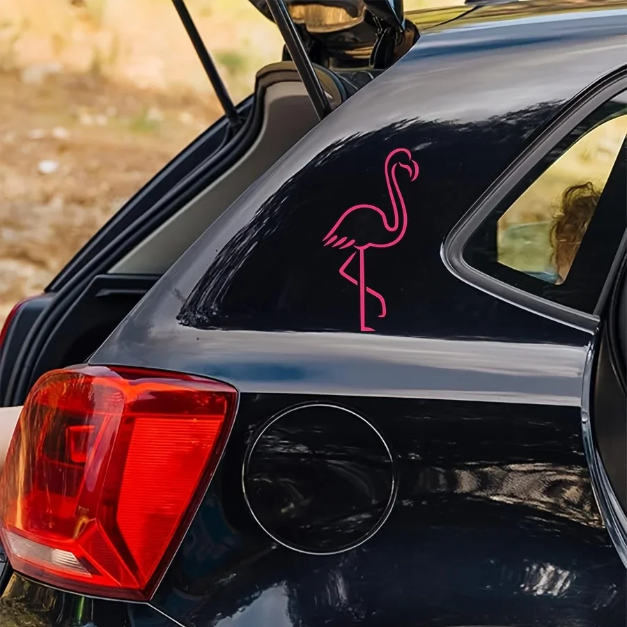 Romantic Pink Flamingo Vinyl Sticker, Minimalist Decal for Car Truck Rear Window Side Door Wedding Love Decoration