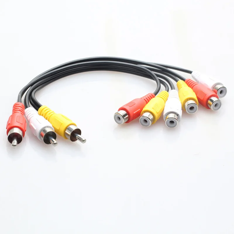 NEW 2026 25cm Audio Video Extension Cable 3 RCA Male Jack To 6 RCA Female Adapter AV Splitter Cable for TV DVD Player Projector