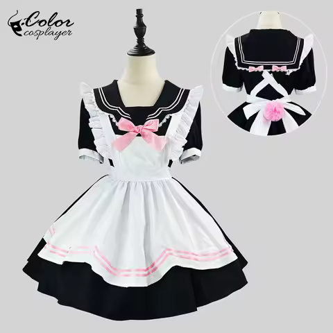 Color Cosplayer Women Lolita Japanese Anime School Uniform Maid Cosplay Costume Seaman Outfit Black Dress with Apron Acgn