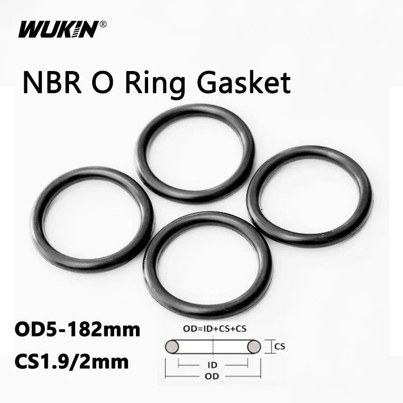 20PCS NBR O Ring Seal Gasket OD 5-182mm CS 1.9/2mm Nitrile Rubber Round O Type Corrosion Oil Resistant Sealing Washer