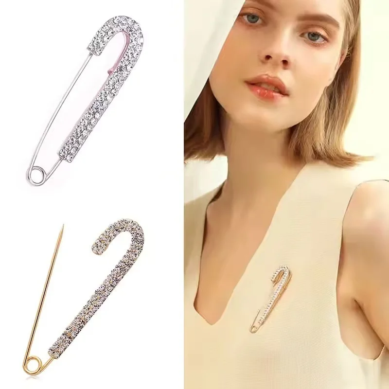 Luxury Elegent Gold Color Crystal Zircon Pins Fashion Women Rhinestones Brooches Safety Metal Pin Shawl Scarf Jeans Buckle Party image 2