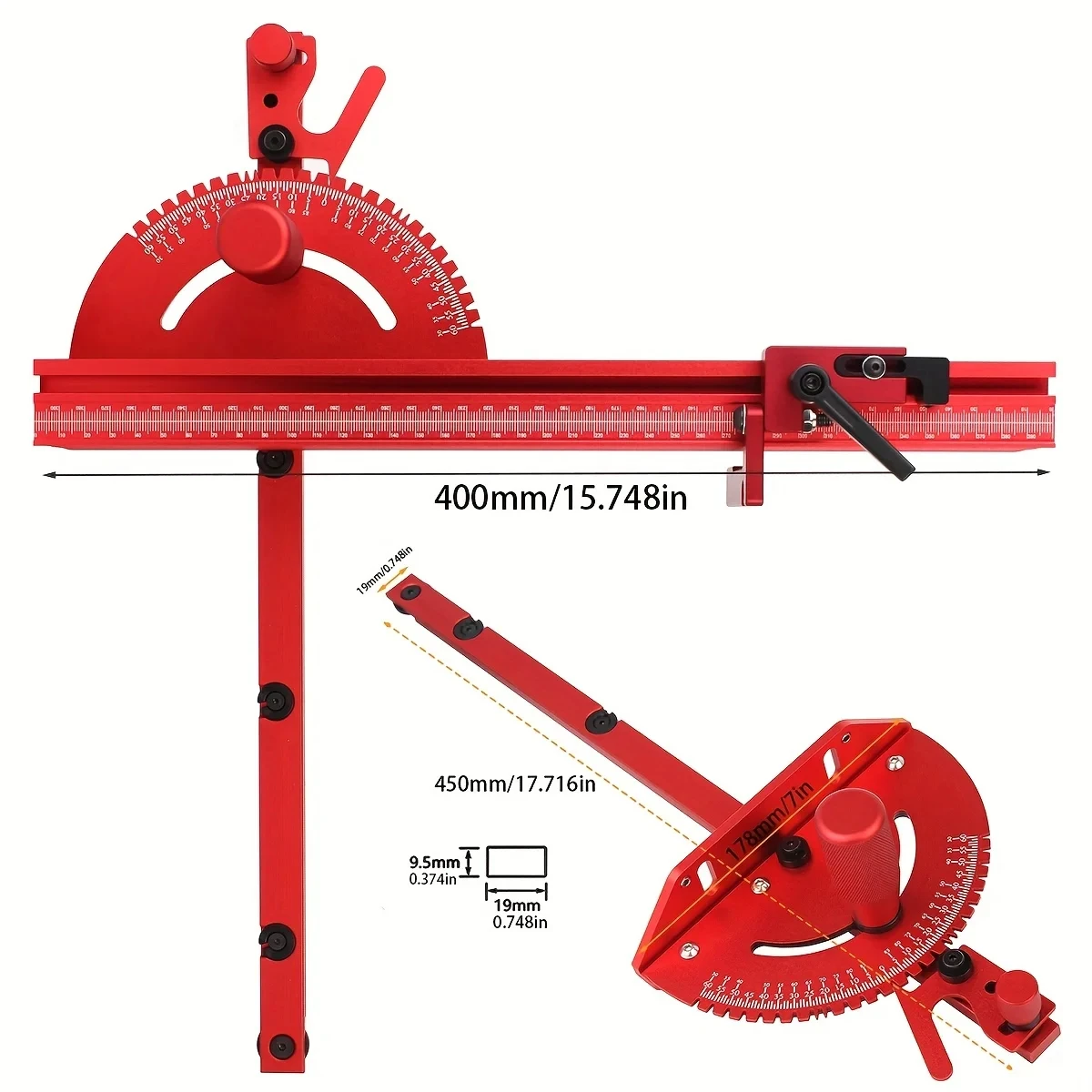 Calibrador de inglete y valla de perfil de aluminio de 400MM, regla de ángulo de montaje de sierra de parada de pista para sierra de mesa,