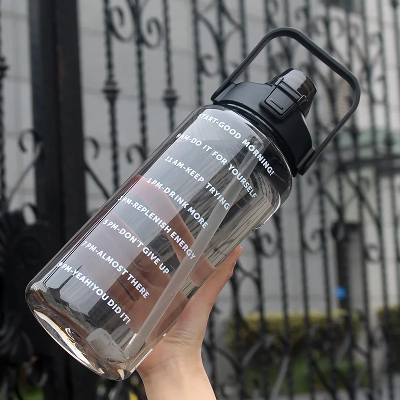 Sports Water Bottle 2000ml Large Capacity Plastic Water Cup Gym Large Belly Cup Straw Space Water Bottle Ton Ton Cup