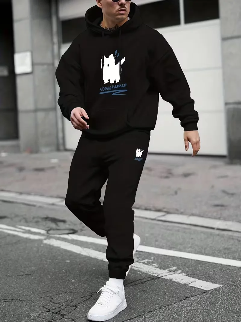 2026 fashion trend hot selling men's fashion hooded sportswear and pants set, suitable for casual and sports style clothing