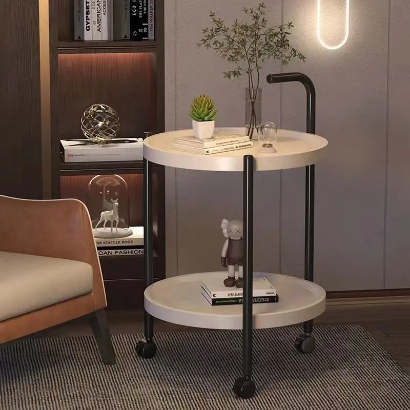 AOLIVIYA Tea Coffee Table Nightstand Storage Rack Sofa Corner Side End Stand Double Layer Wheels Shelves Minimalist Home