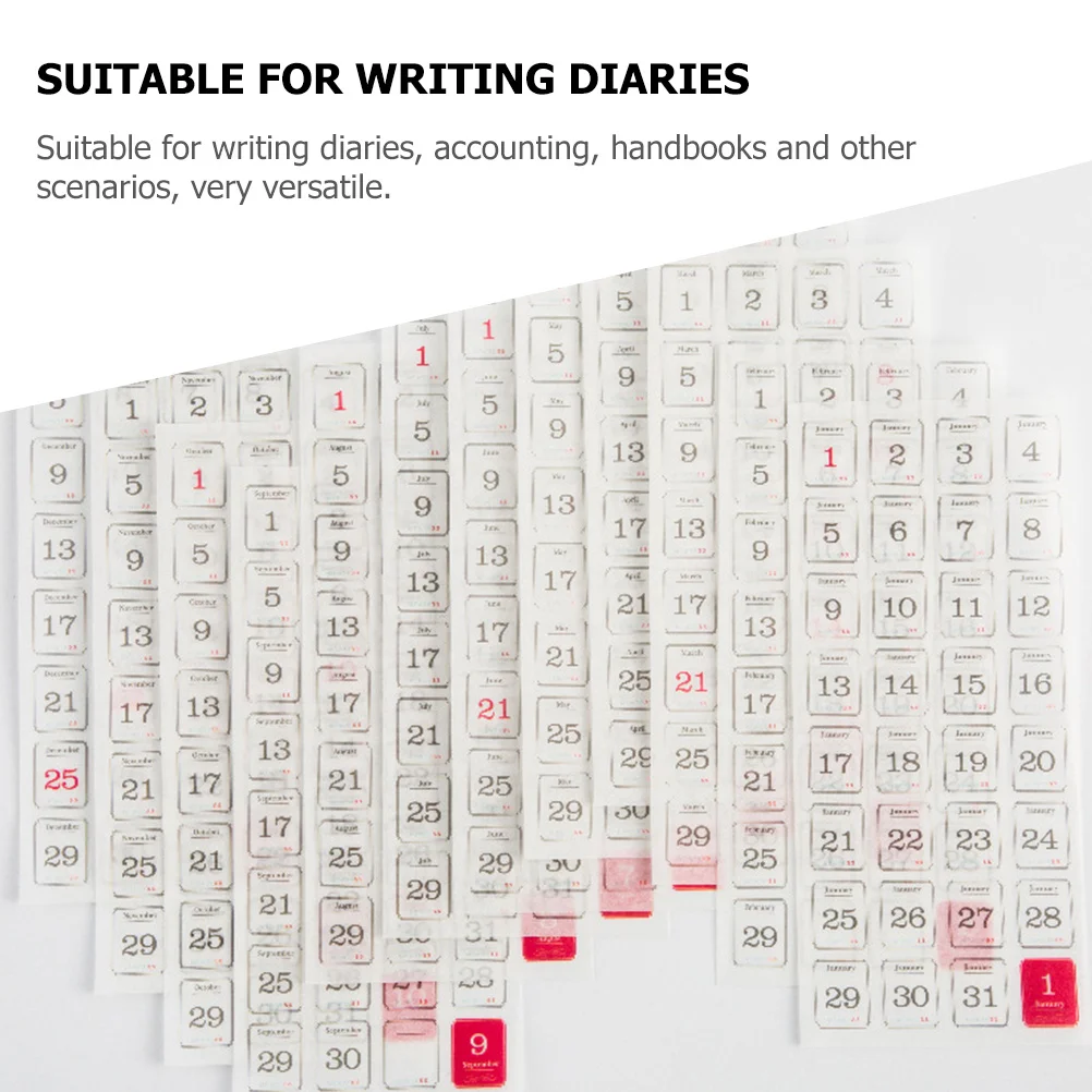 

2pcs Planner Sticker Sheets Yearly Date Calendar Labels Diy Notebook Tabs Adhesive Index Stickers For Organizing Scrapbook