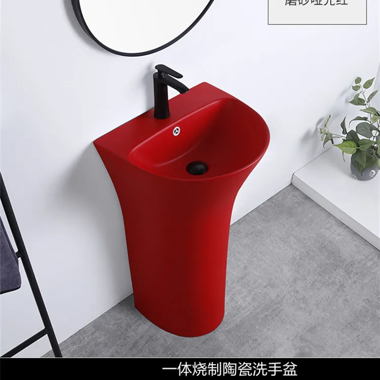 Simple Home Integrated Firing Ceramic Pillar Basin Washbasin Floor Type Outer Wash Basin