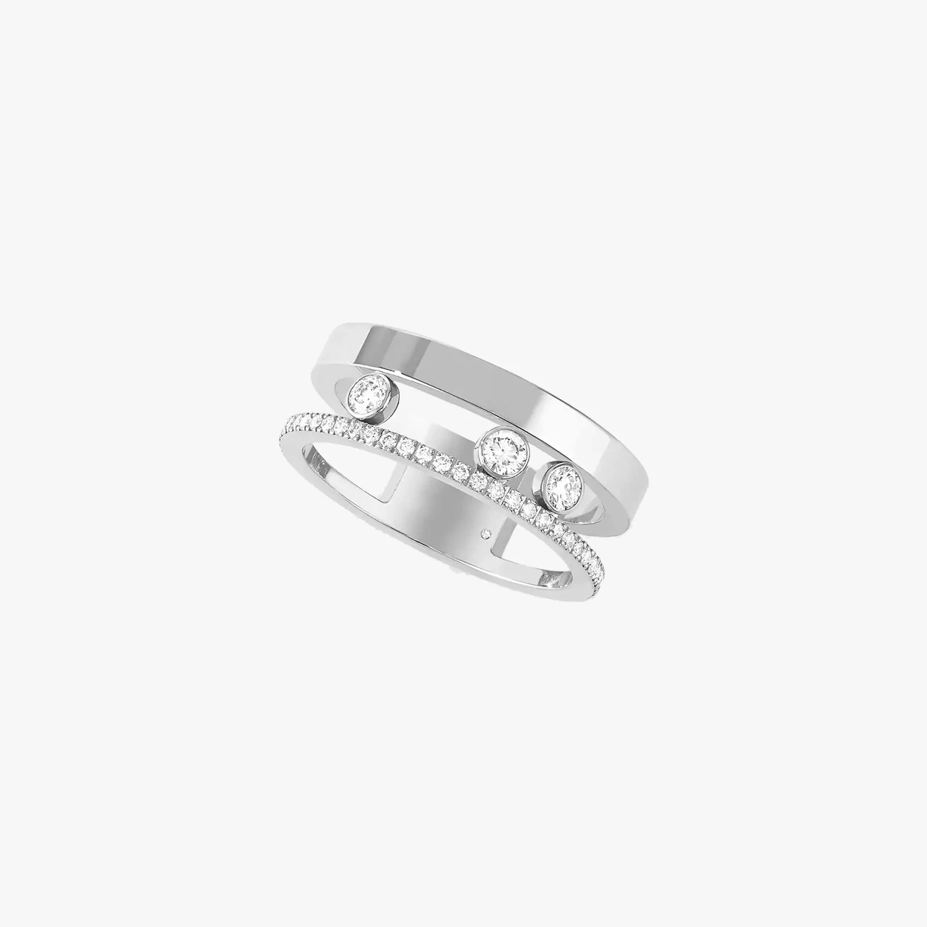 s925 Sterling Silver MESSIKA Light Luxury Double Layer Sterling Silver Wide Ring Setting for Party Wear and Holiday Gift Giving