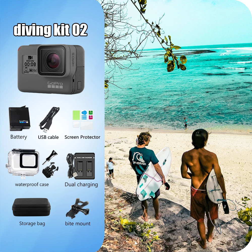 Cámara de acción negra Gopro hero 5 4k30 fram ultra hd 12MP Paquete de natación y surf antivibración Cámara GOPRO