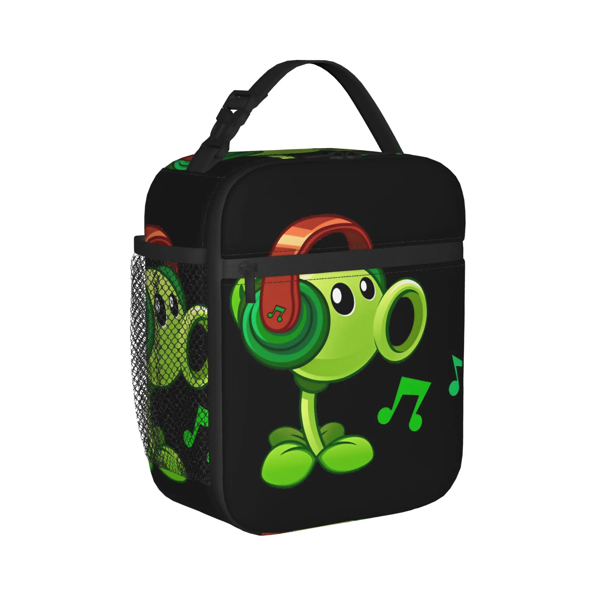 Plants Vs Zombies Peashooter With Headphones Lunch Bag Lunch Box Travel Portable Tote Food Bags For Unisex Oxford Cooler Bag