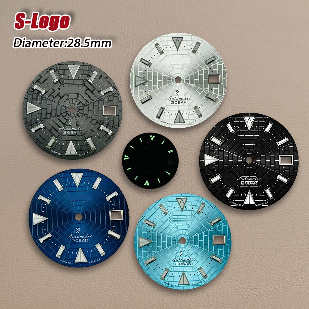 28.5mm S Logo NH35 Dial Suitable For NH3NH36 Movement Automatic Green Luminou Watch Modification Accessories