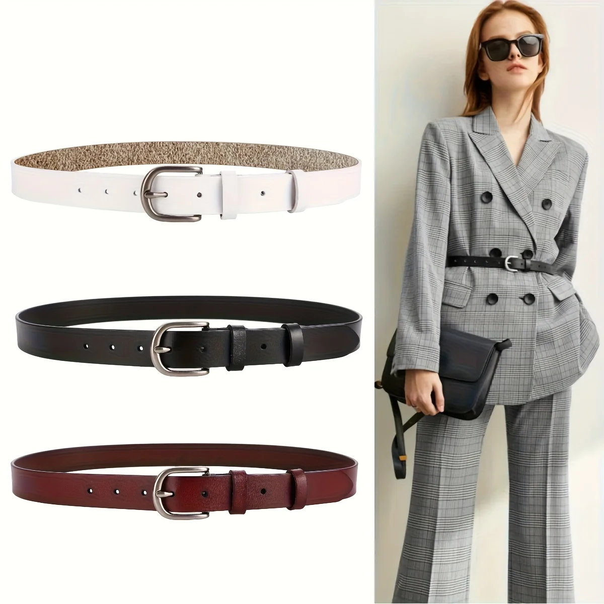 

Широкий женский ремень из натуральной кожи - винтажный коричневый пояс с пряжкой и декором, повседневный пояс