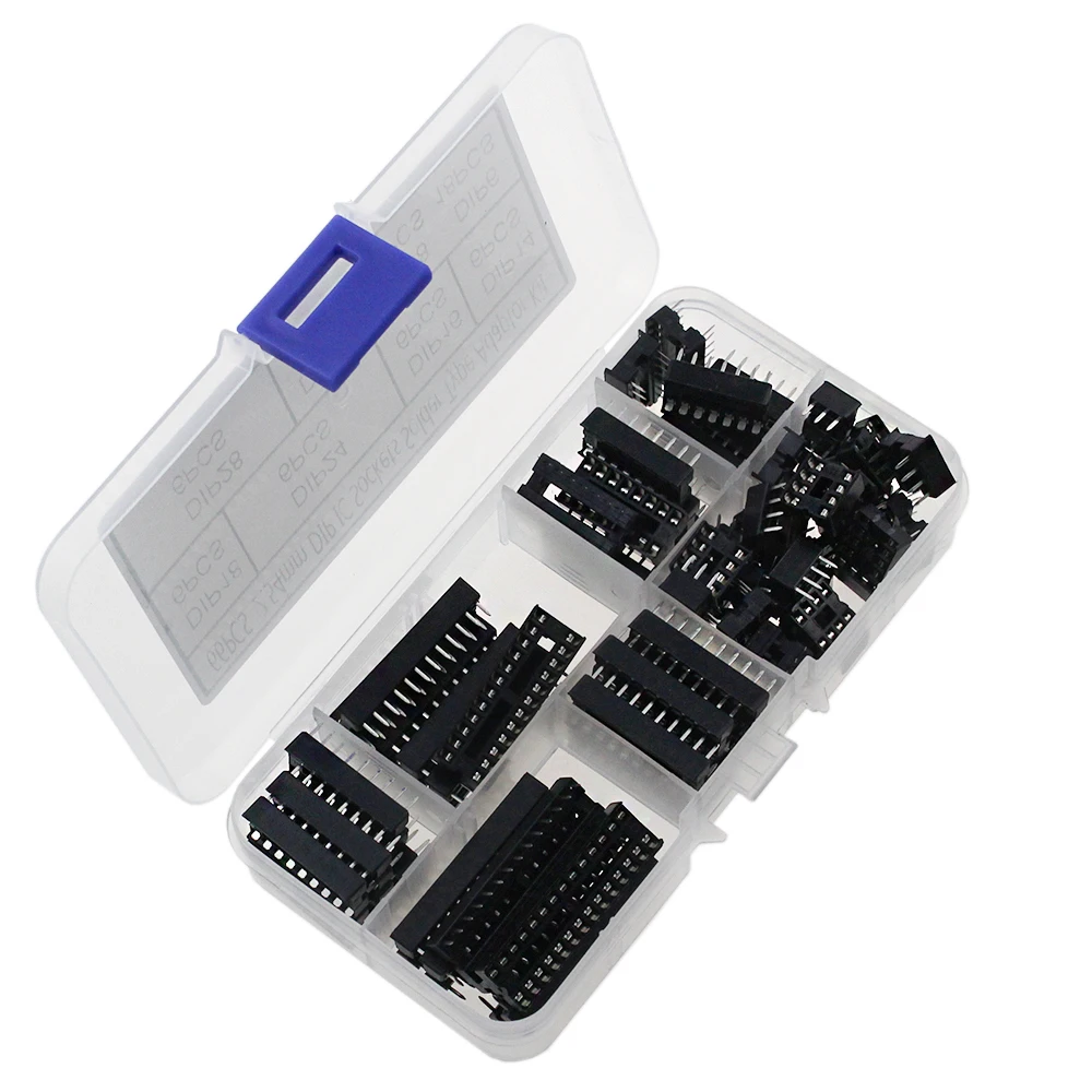 66PCS/lot with Box DIP IC Sockets Adaptor Solder Type Socket Kit 6 8 14 16 18 20 24 28 Pin DIP-8 DIP-14 DIP-16 IC Connector
