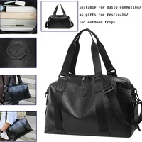 Bolsa de lona de piel sintética negra resistente para viajes y gimnasio, elegante, duradera, multiusos, ligera, funcional, para fin de semana