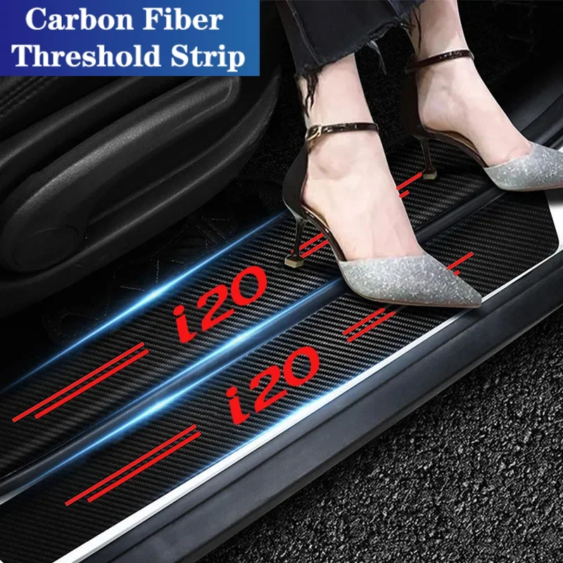 

Накладка на порог из углеродного волокна для двери автомобиля для Hyundai I20 2025 2019, задний багажник, бампер, порог, полосы против царапин, аксессуары
